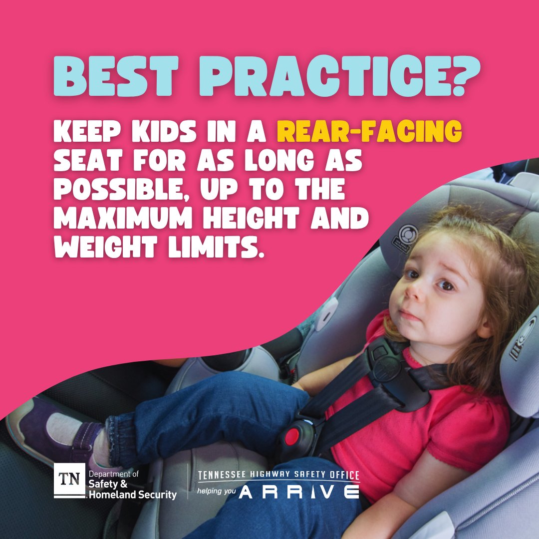 Rear-facing is safest! Keep kids in a rear-facing seat for as long as possible. That is, until they hit the height or weight limit listed on your car seat.

Learn more at CarSeatSafety.Kids
#TNCPSWeek