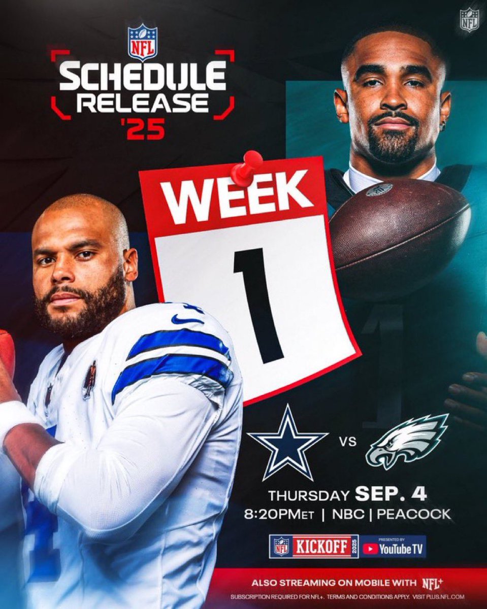 Cowboys and Eagles kick off the season one week from tonight.
