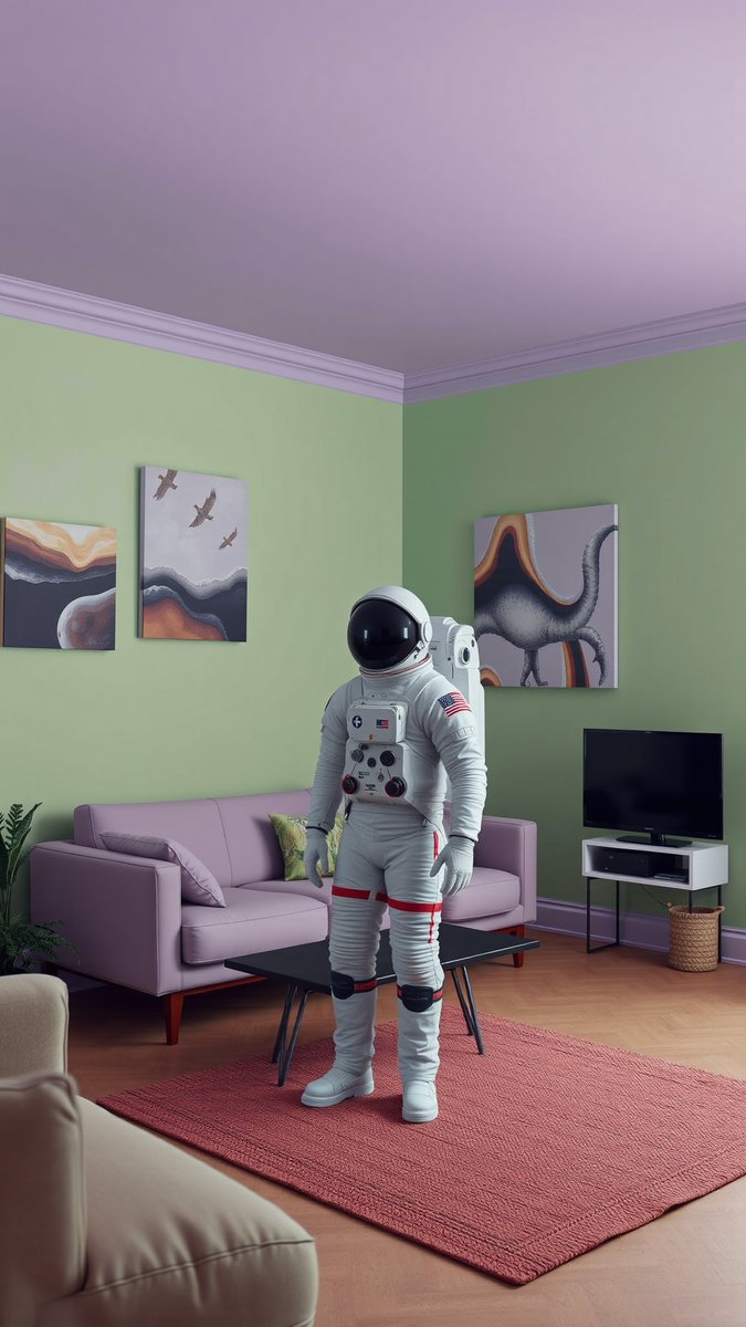分散化のスペクトラムを表すカラフルな部屋の宇宙飛行士