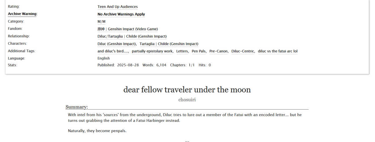 helllo! here's my fic for the <a href="/ChiluccZine/">Chiluc Zine: Ink and Heartstrings</a> 🫶 so glad to see the project all finished now! everyone did such good work

link and stuff below!