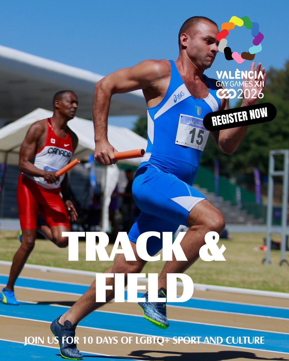 On your mark, get set, GO! 🏃🏽‍♀️🔥 From sprints to shot put, registration is OPEN for Gay Games XII 2026 in València! Bring your speed, strength, and spirit - and let’s make history together. 🏳️‍🌈gaygamesvalencia2026.com/en