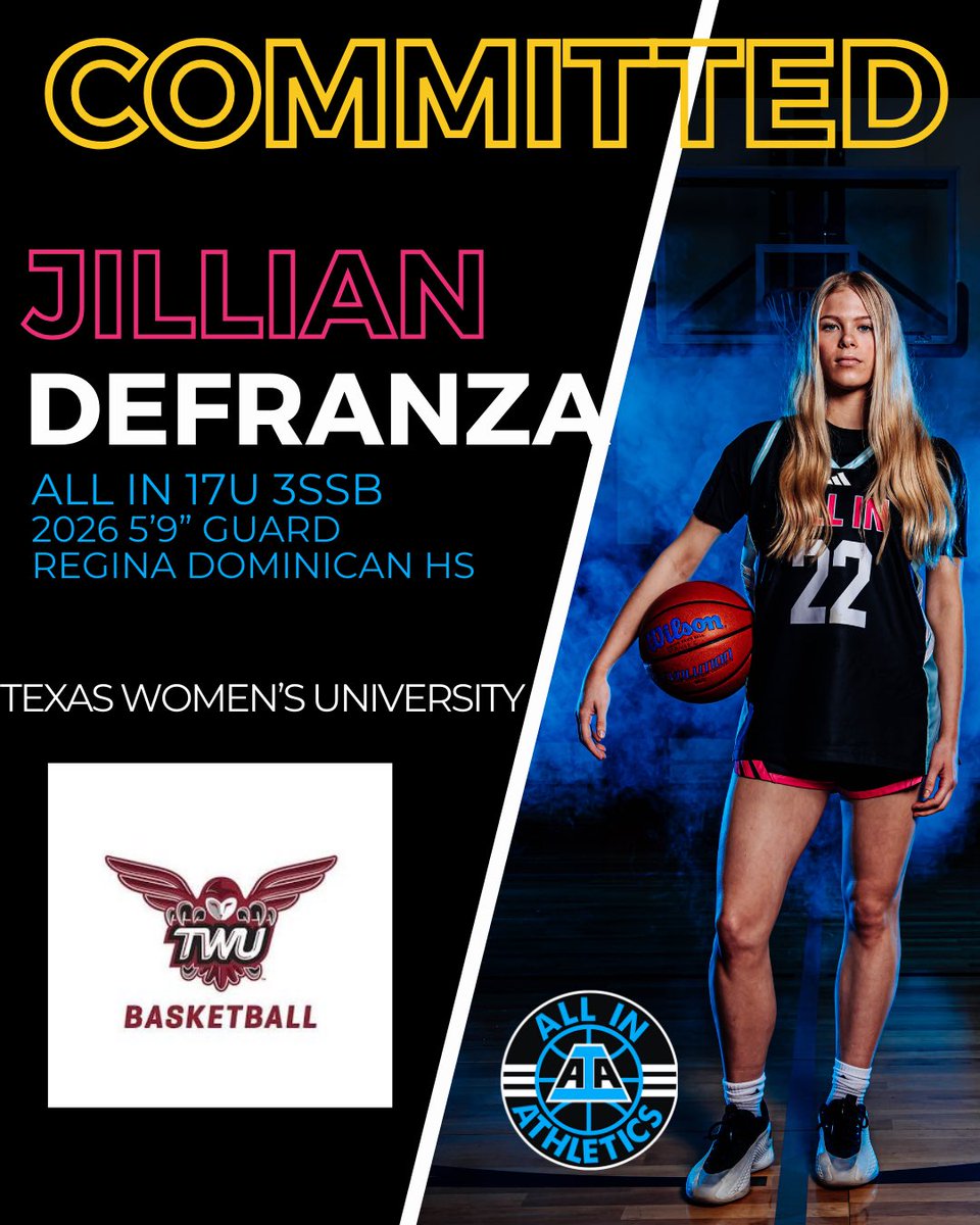 ALL IN Elite Girls 3SSB (@aiaelitegirls) on Twitter photo 🔥Committed🔥
Congrats to ALL IN 2026 Jillian DeFranza from Regina on her commitment to Texas Womens University. We are so proud of you <a href="/jillydefran/">Jillian DeFranza</a>. <a href="/TWU_Basketball/">TWU Basketball</a> is gettingawesome player, leader & person
#ALLINfamily <a href="/aiathletics/">ALL IN Athletics</a> <a href="/MHS_Girls_/">Midwest Hoops Spotlight</a> <a href="/pgh_lisa/">PrepGirlsHoopsLisa</a> <a href="/PGHByron/">Byron Xerxes Livsey</a> <a href="/IGBRcoverage/">Premier Recruiting Service in girlsbball</a> 🔥Committed🔥
Congrats to ALL IN 2026 Jillian DeFranza from Regina on her commitment to Texas Womens University. We are so proud of you <a href="/jillydefran/">Jillian DeFranza</a>. <a href="/TWU_Basketball/">TWU Basketball</a> is gettingawesome player, leader & person
#ALLINfamily <a href="/aiathletics/">ALL IN Athletics</a> <a href="/MHS_Girls_/">Midwest Hoops Spotlight</a> <a href="/pgh_lisa/">PrepGirlsHoopsLisa</a> <a href="/PGHByron/">Byron Xerxes Livsey</a> <a href="/IGBRcoverage/">Premier Recruiting Service in girlsbball</a>