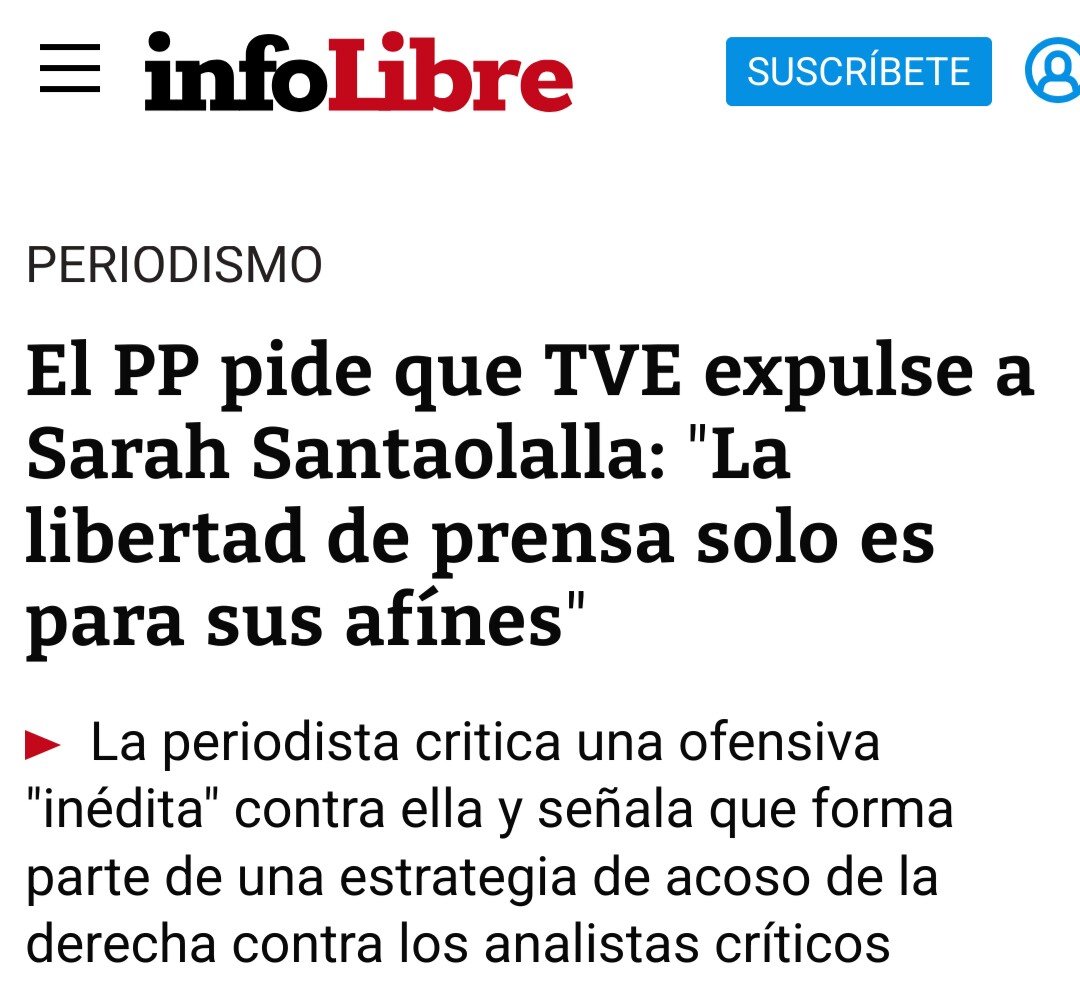 Los fascistas quieren despedir a una periodista <a href="/SarahPerezSanta/">Sarah Santaolalla. ♀</a>, por roja.

La vicepresidenta del gobierno, y ministra de trabajo, sigue callada ante un clarisimo caso de bulling laboral, acoso.

<a href="/Yolanda_Diaz_/">Yolanda Díaz</a>, quieren acabar con  ella por sus ideas!
Dónde andáis Yoli y <a href="/sumar/">Sumar</a>?