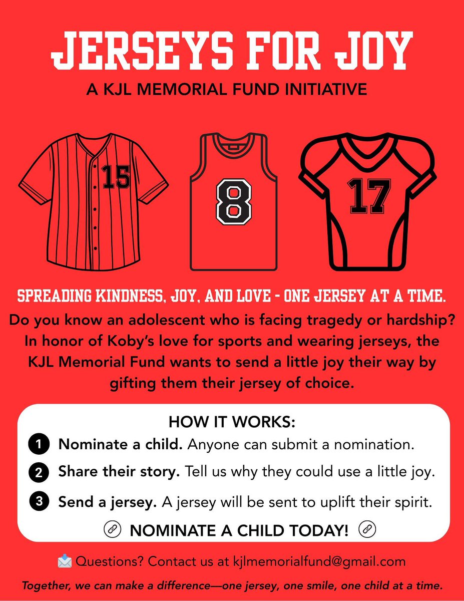 19 months today without our boy.💔 We are always thinking of ways to remember and honor Koby. 

Hence, JERSEYS FOR JOY was born! For those that knew him, played (any sport) with him, taught him, or lived with him - you know that he loved to look sharp AND a good jersey! Our new