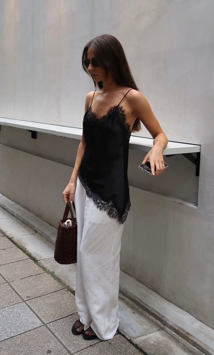 medium7さま♡ ZARAで流行りのレースキャミを購入。海外スナップのように白のワイド