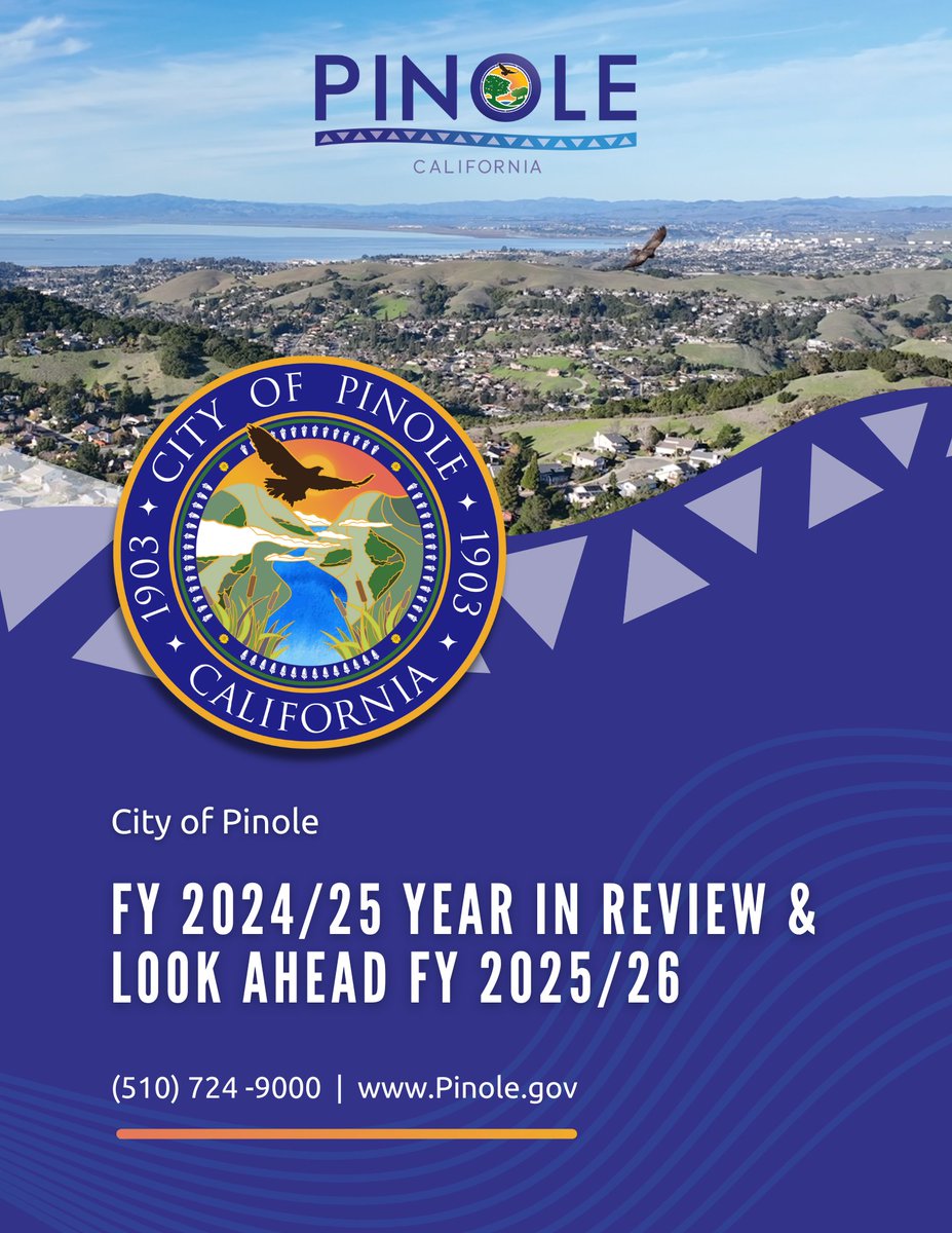 📢 The City of Pinole is excited to share the Fiscal Year 2024/25 Year in Review &amp; 2025/26 Look Ahead Report! pinole.gov/city-managers-…

#Pinole #YearInReview #LookAhead #CommunityUpdate #CityReport #CityofPinole