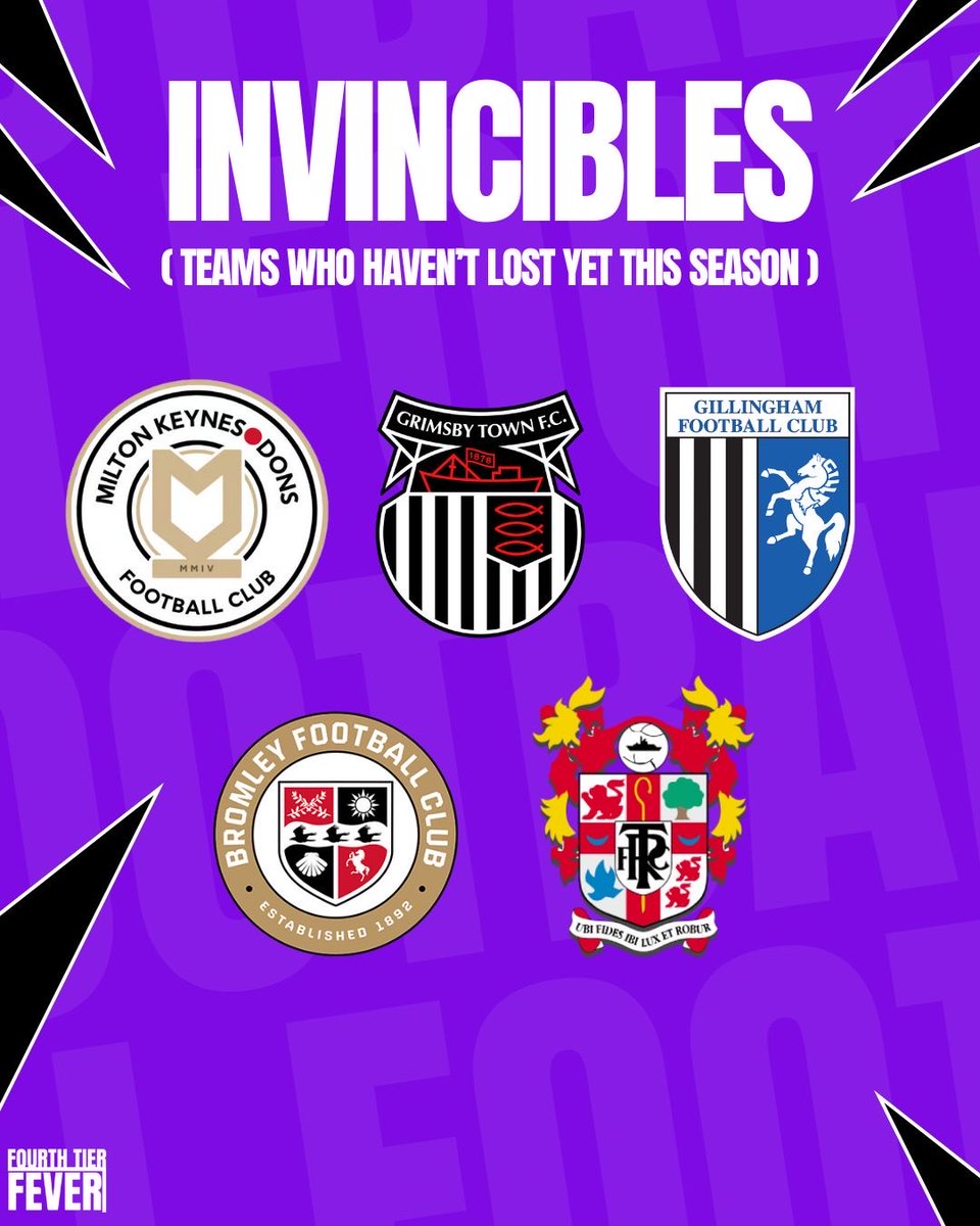 𝗜𝗡𝗩𝗜𝗡𝗖𝗜𝗕𝗟𝗘𝗦 💪

Only 5️⃣ sides in League Two are yet to taste defeat so far this season. 

Hit ❤️ if you see your team! 

#MKDons | #GTFC | #Gills | #WeAreBromley | #TRFC
