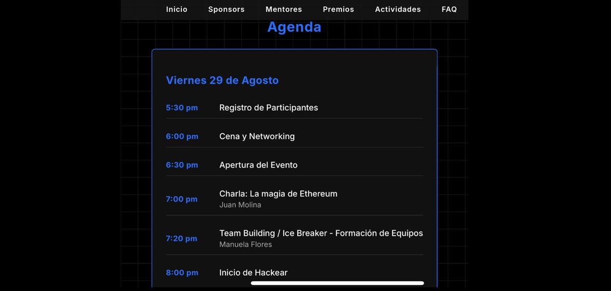 #ETHJaguar: Agenda 📝✨

Entra a hack.ethereumtgu.com