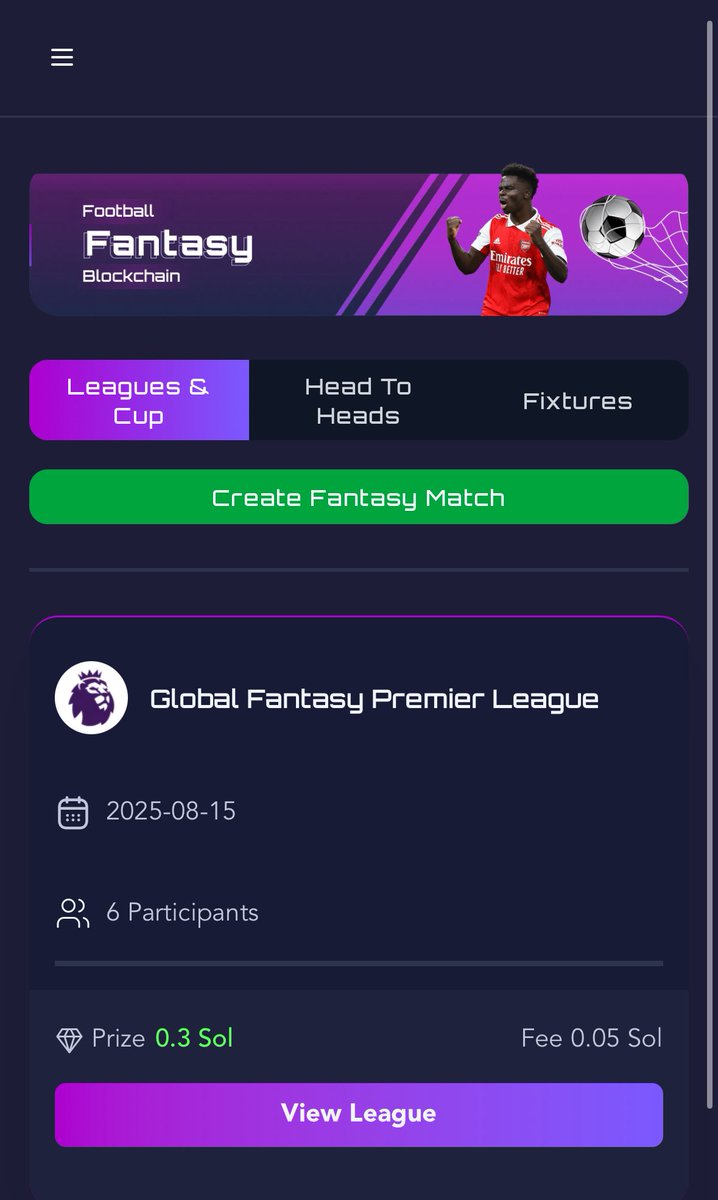 ⚽️ Come join our Testnet launch of Fantasy Football Blockchain

💰 Join our Global Premier League mini league (testnet Solana required)

🪪 Set your Phantom wallet to testnet mode and join the fun

🥇 Play 1v1 head to head matches for $SOL winnings

#Solana #PremierLeague