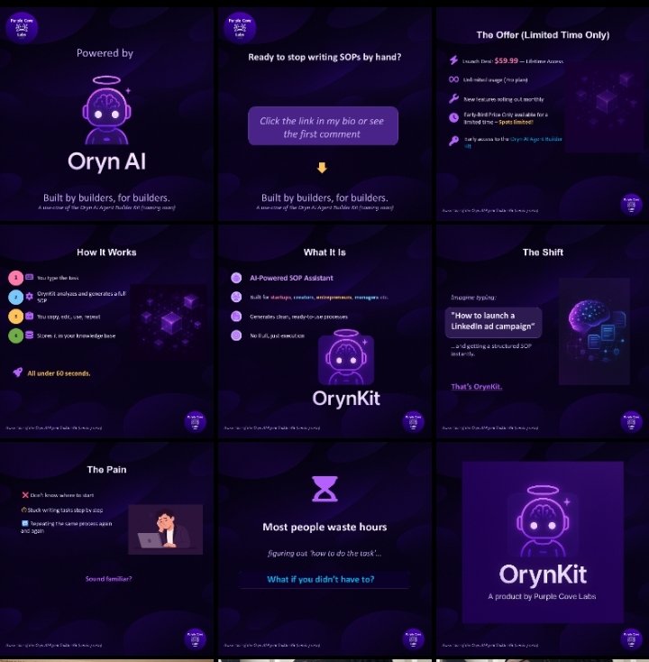 TheCodeMagi's tweet image. OrynKit - SOP Assistant by Purple Cove Labs #AIAgent #AIAutomation #Product #Workflow #Tool