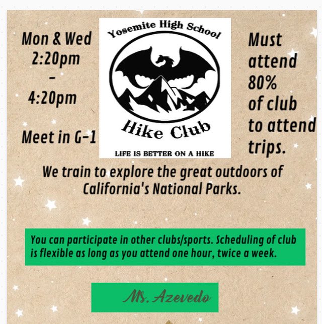 🚶‍♂️⛰ HIKE CLUB STARTS WEDNESDAY, Sept 3rd! Don’t miss it!