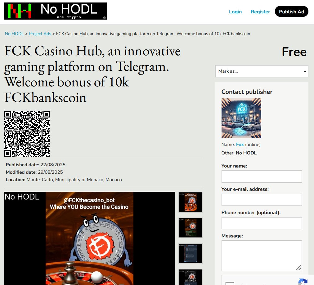 Update ad in No HODL:
nohodl.org/to-the-moon-la…

The First Casino Where YOU Become the Casino !

Welcome bonus: 10,000 FCKbankscoin [FCK] cryptocurrency for all new players !

#CryptoCasino #Memecoin #FCKCasinoHub #GameOn #Casino #NoHODL #FCK #FCKbankscoin #BONUS $FCK #Innovation