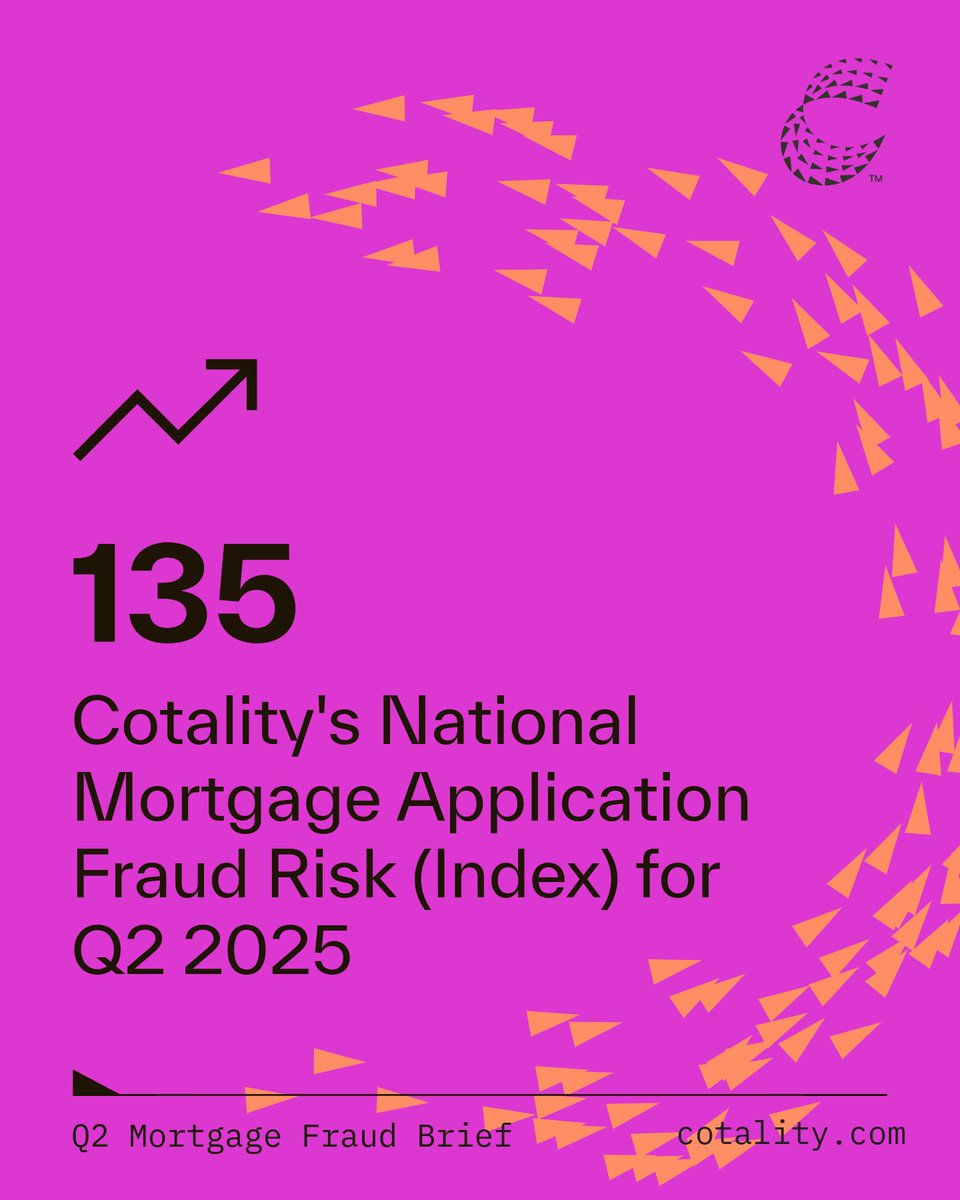 cotality's tweet image. Mortgage fraud risk is climbing:
📝 About 1 in 116 applications show signs of fraud
📊 Undisclosed real estate debt up 12%
🏠 Transaction fraud up 6.2%
 
Read our full report → ctlty.co/4mGPL1M