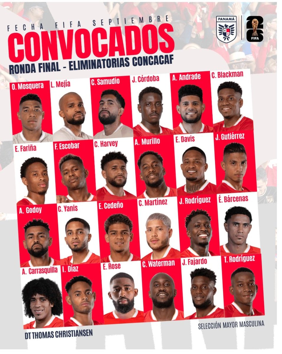 #DEPORTES ¦  #CONVOCADOS de #PANAMÁ 
T. Cristhiansen DT, dió a conocer los convocados de #PanamáMayor para la #RondaFinal de las #Eliminatorias de #CONCACAF  #FIFA 
#Surinan🇸🇷 🆚 🇵🇦
🗓️ 4 sept. 

🇵🇦 🆚 #Guatemala🇬🇹 
🗓️ 8 sept