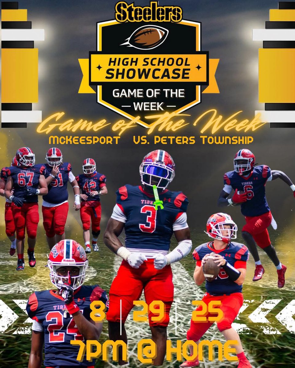 McKTigersFB's tweet image. 🔥 🔥 Big news, Tiger Nation! 🔥🔥

Friday night’s matchup vs. Peters Township has been selected as the Steelers Showcase Game of the Week 🏈🐅

facebook.com/share/p/1GdZhe…