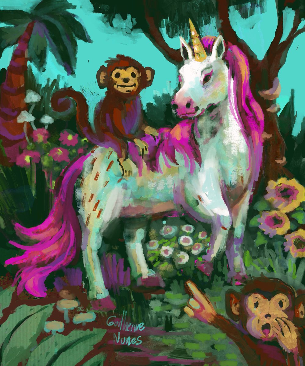 The monkeys loved meeting the unicorn.