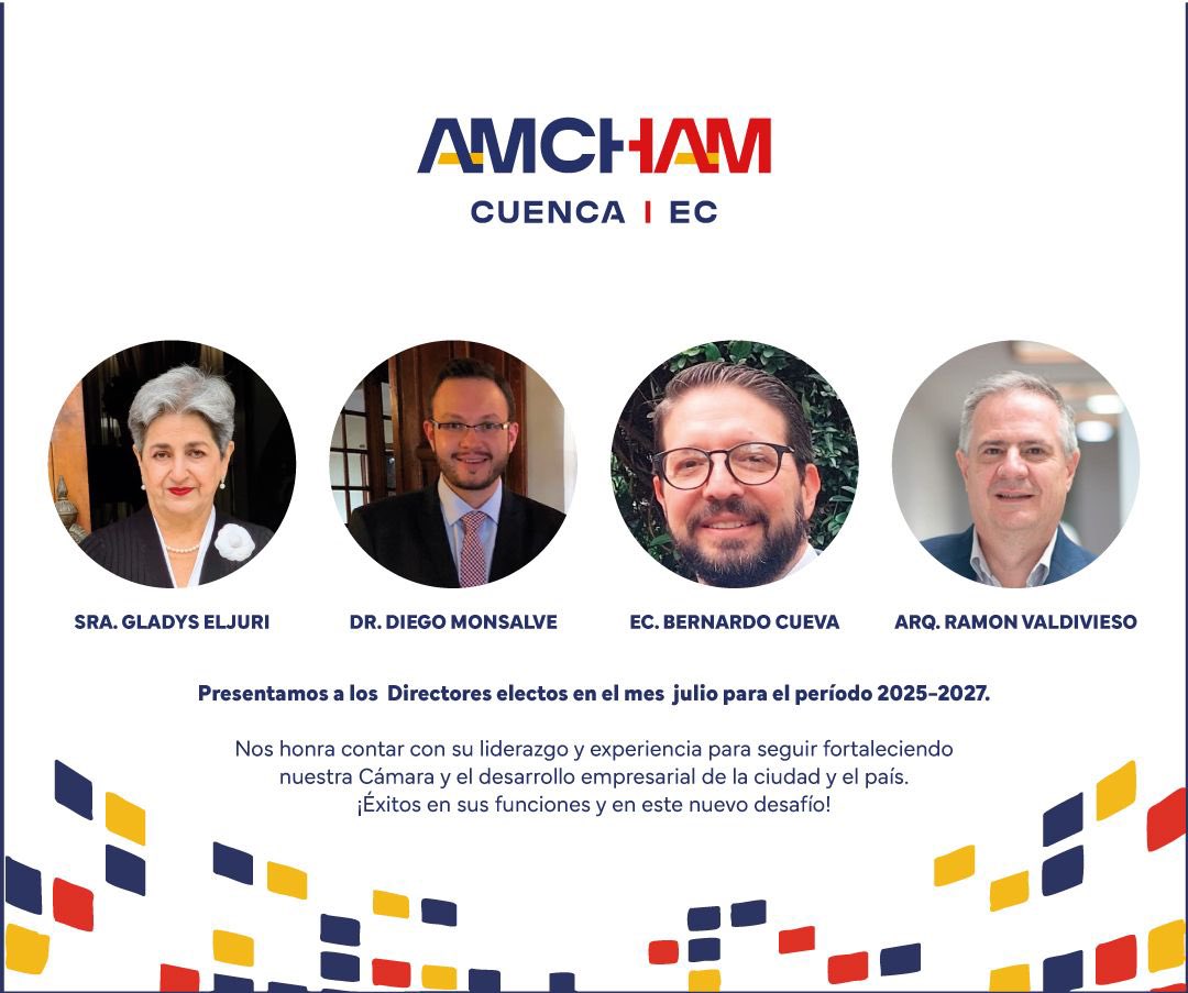 amchamcuenca's tweet photo. 🎉 ¡Nuevos directores se suman a Amcham Cuenca! 🇪🇨🇺🇸

👩‍💼 Sra. Gladys Eljuri
👨‍⚖️ Dr. Diego Monsalve
👨‍💼 Ec. Bernardo Cueva
👨‍🎨 Arq. Ramón Valdivieso

¡Éxitos a todos en esta nueva etapa!

#AmChamCuenca #LiderazgoEmpresarial #DirectorioAmcham #Networking #Cuenca https://t.co/bQhk0b1x41