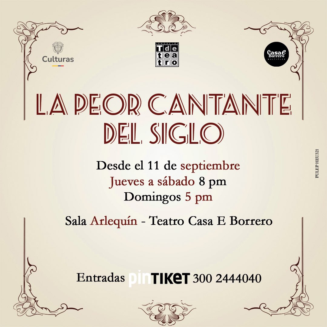 Estamos preparando “La Peor Cantante del Siglo” Florence Foster Jenkins una comedia homenaje a la
Mujer que llenó el Carnegie Hall en 1944 y creyó en ella como artista, más que en la vida misma, para alcanzar sus sueños de cantar. 
Algo bello de ver.