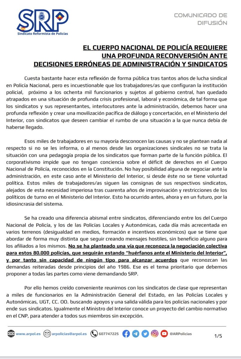 ARPolicias's tweet photo. 🚨DOCUMENTO INFORMATIVO DE INTERÉS GENERAL PARA MIEMBROS DEL CNP👮‍♀️👮‍♂️ Y SOCIEDAD PLURAL👨👩☮️🕊🌹 🚨 
➡️ ACTUALIDAD SINDICAL 📢 SIN TAPUJOS Y SIN DEPENDENCIA CORPORATIVA ! https://t.co/5UHBaOQLZs