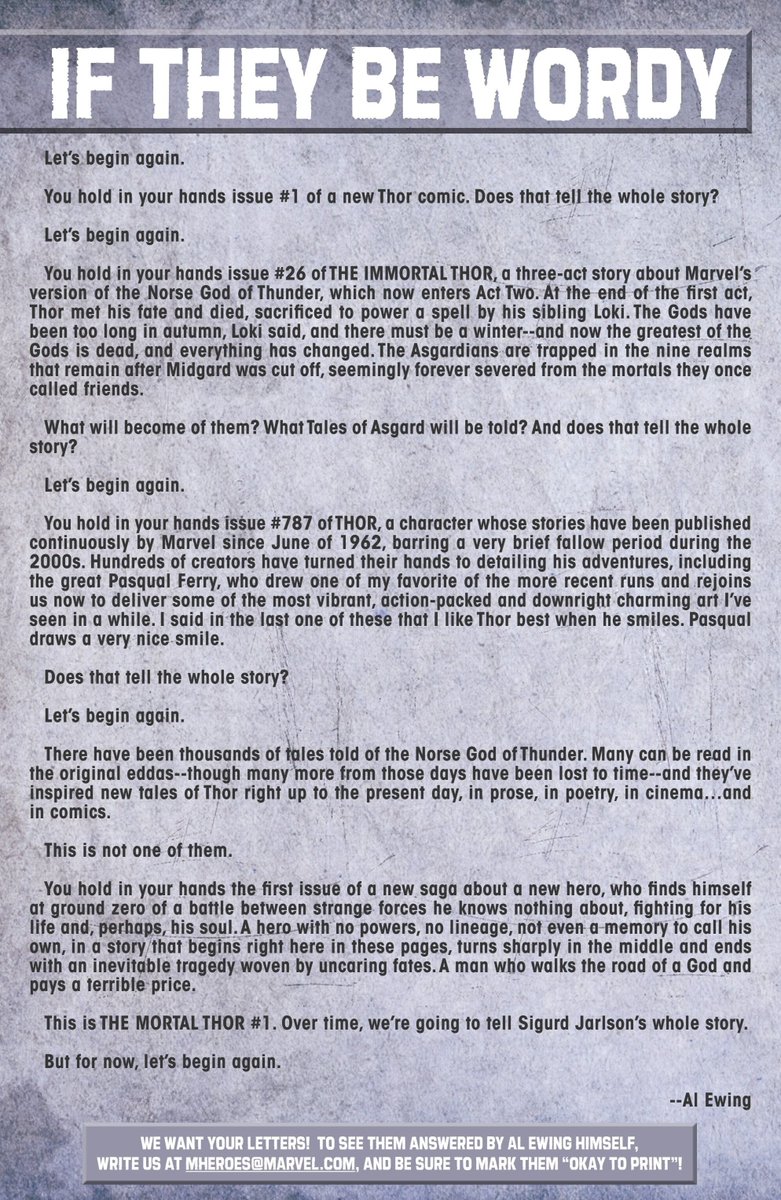 ThorLawyer's tweet image. al ewing’s ‘lll ACT’ thor run will last a span of 75 issues i win indeed.

the mortal thor is just ‘ACT ll’ --