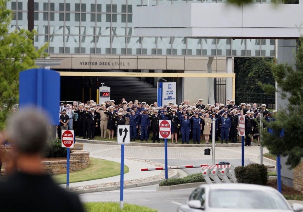 Commission Corps saluting  ⁦⁦<a href="/dr_demetre/">DrDemetre</a>⁩ , Deb Houry and Dan Jernigan. This image will stay with me forever. Thanks to all of you who spend your days keeping us safe and healthy. We salute you.