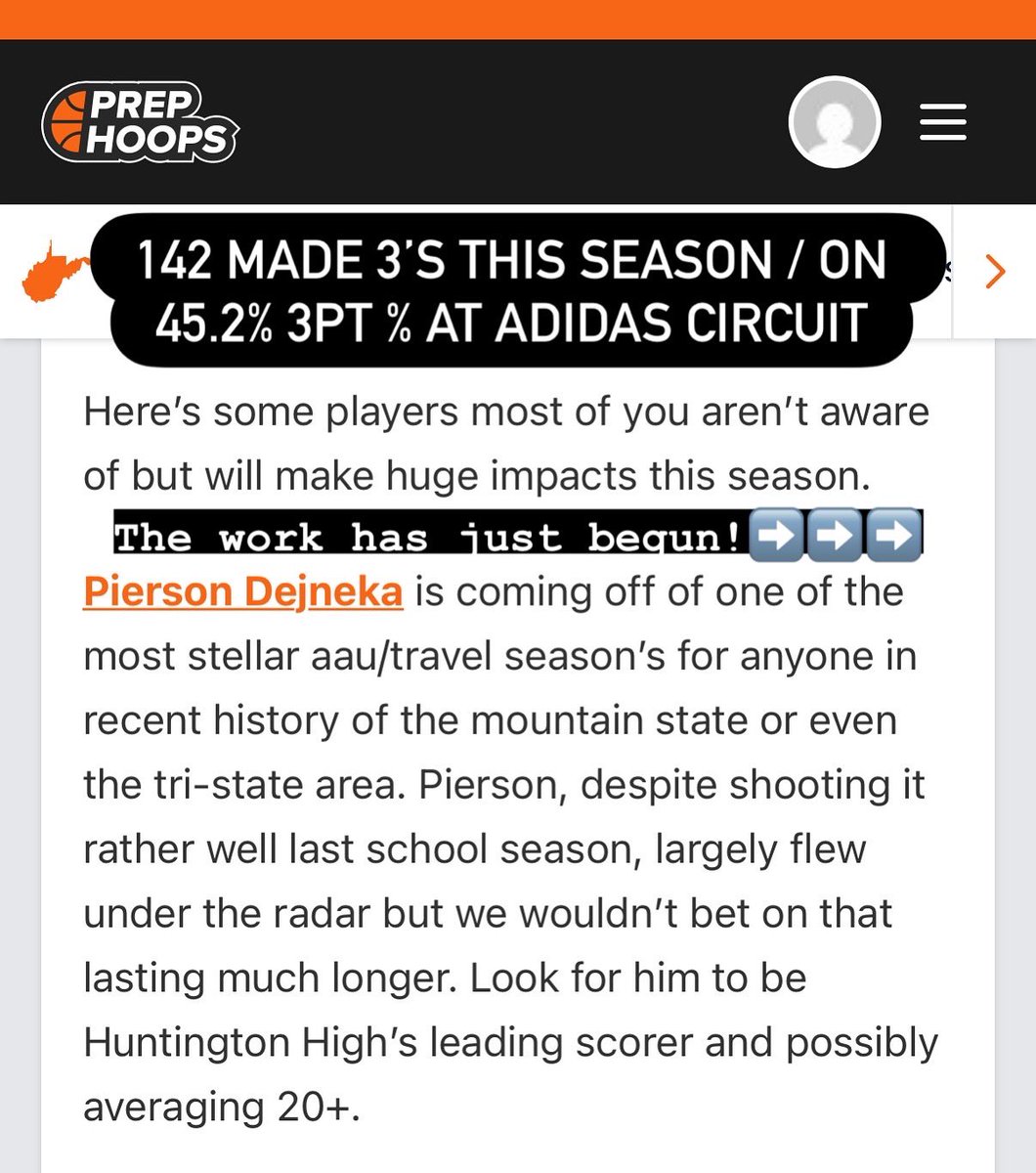 Thank you <a href="/PrepHoops_WV/">PrepHoopsWV</a> for the shoutout!

It was a heck of a travel hoops season with 142 3-pt MADE on 45.2% and many key wins and games against top level talent countrywide!

The work continues in the lab to keep improving and help lead our Highlanders in the upcoming season!