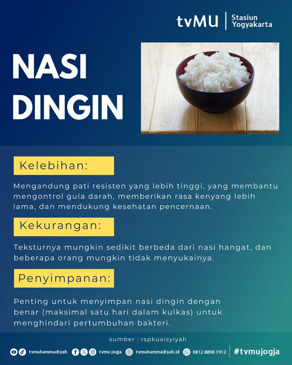tvmujogja_'s tweet photo. Pilih nasi panas atau nasi dingin? ketahui kelebihan dan kekurangan masing-masing untuk membuat pilihan yang lebih sehat!
Ikuti Akun Media Sosial Kami di Link Berikut ini:
https://t.co/t2e9WYxTHZ
#tvMu #tvMuJogja #Nasi #Kesehatan https://t.co/4EgD6ZPmp4
