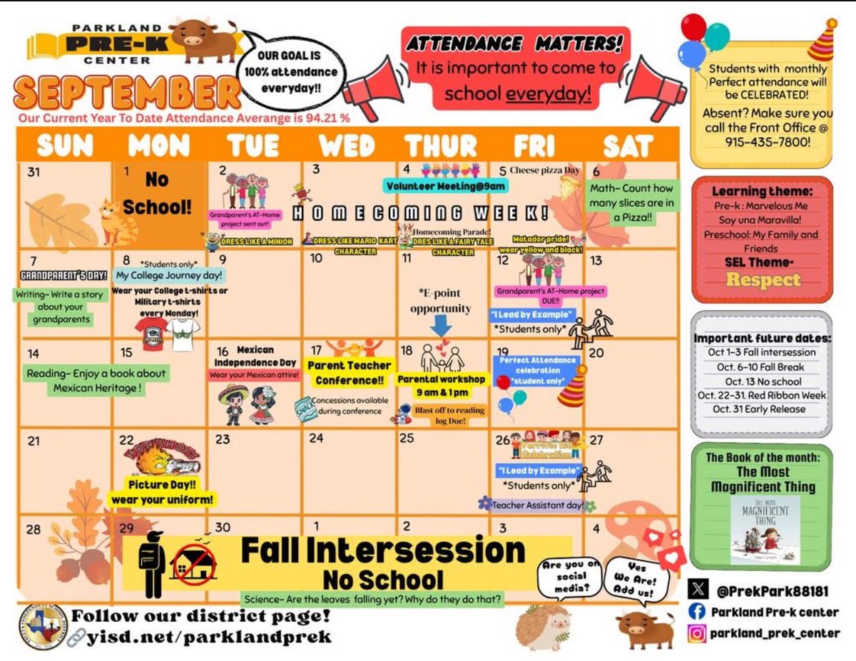 September parent calendar! ⁦<a href="/YsletaISD/">Ysleta ISD</a>⁩ ⁦<a href="/Parklandtorito/">Sandra Perez</a>⁩