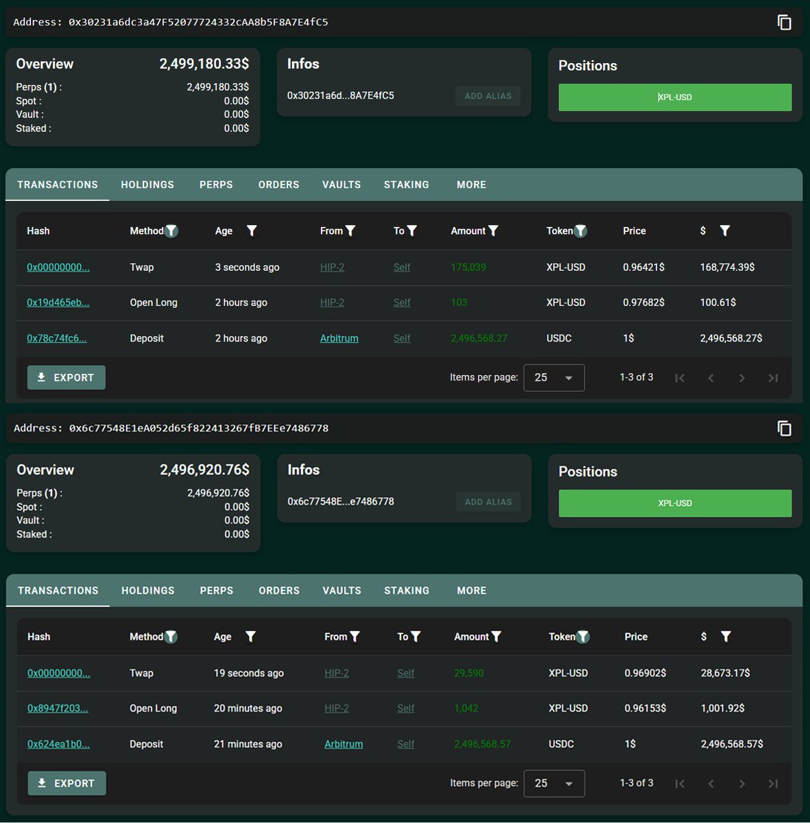 Additional screenshot of open XPL long positions on Hyperliquid