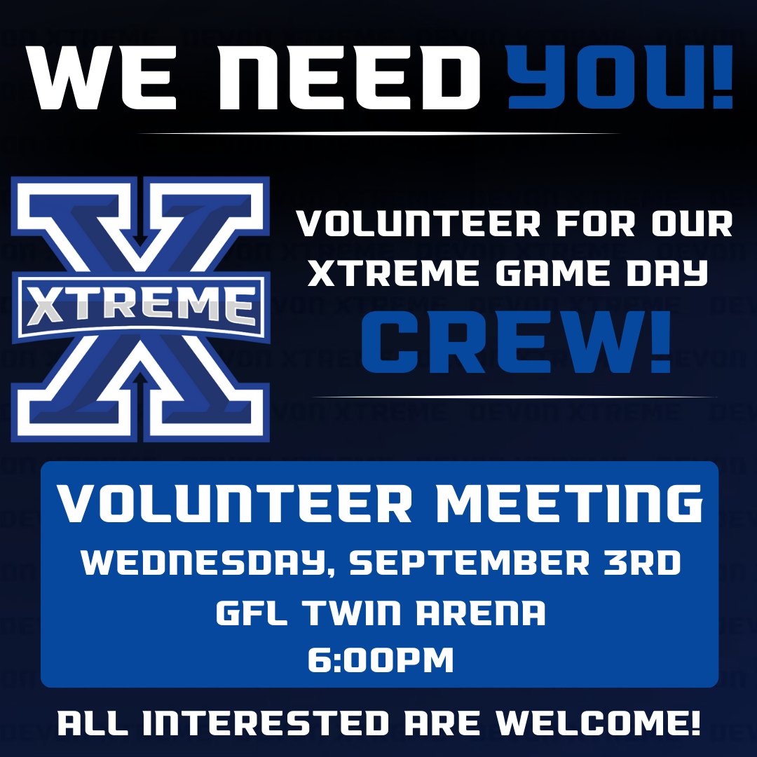 The Devon Xtreme need volunteers for the 2025-2026 season!

Join us for our Volunteer Meeting on Wednesday, September 3rd, at 6:00pm to learn all about what it means to be a Devon Xtreme Volunteer!

Not able to make it? Reach out to Michelle at mdewar@naxhockey.com