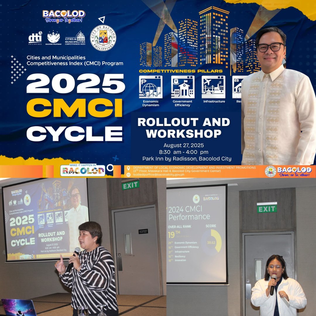bcdledip's tweet photo. Held last Aug 27, the CMCI Rollout and Workshop led by D-LEDIP with DTI tackled Bacolod’s 2024 ranking, 2025 validation, and strategies to boost competitiveness &amp; growth.
#Bacolod #CMCI2025 https://t.co/HspMKXIrmJ