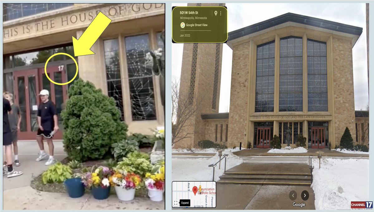 NewsTreason's tweet image. Honest question.  Why is there a 17 on the door of the Annunciation Church if the street address is 525, there are only 4 doors and none others have numbers on them?  

Source video below 👇

H/T @patriotUG2023 @pgunnels1 @RamboAndFrens
@8traq_truth @AwakenedOutlaw