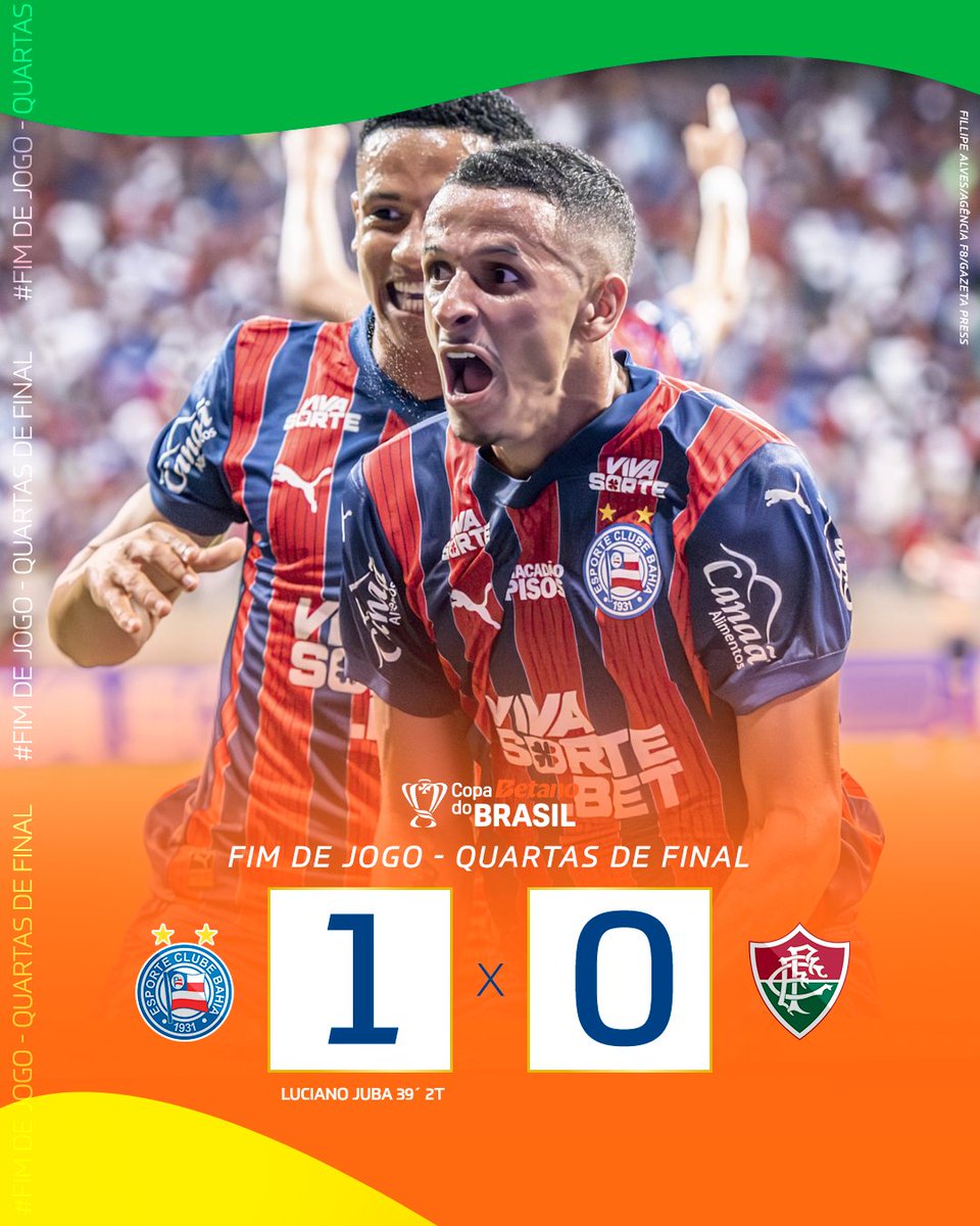TRIUNFA O BAHÊAAA!!! 🇱🇺🎯

Luciano Juba brocou e garante a vantagem do <a href="/ecbahia/">Esporte Clube Bahia</a> diante do Fluminense. Sensacional, Esquadrão! 🔥

#CopaBetanoDoBrasil