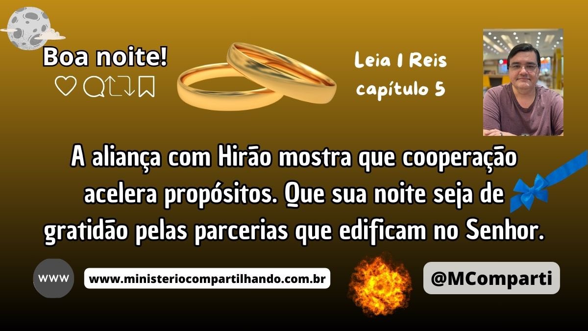 MComparti's tweet image. Graça, Paz e Alegria!

Medite na Palavra de Deus - Leia 1 Reis 5

A aliança com Hirão mostra que cooperação acelera propósitos. Que sua noite seja de gratidão pelas parcerias que edificam no Senhor.
🌕Boa noite!🌙
#cooperar #parceria #edificar #DeuséFiel #MinisterioCompartilhando