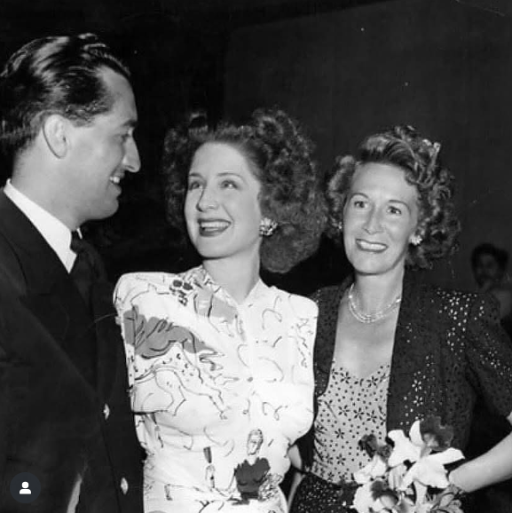Norma Shearer with her husband Martin Arrouge and Virginia Fox, wife of producer Darryl Zanuck. They are attending the premiere of “Going My Way,” a Bing Crosby film, August 1944.