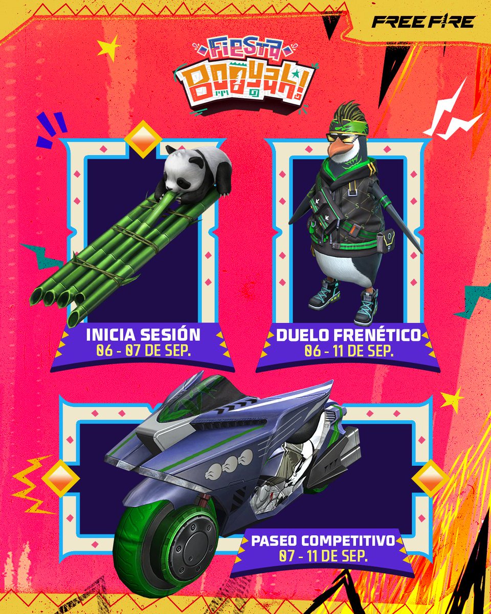 ¡Se armó la #FiestaBooyah! 🎊
Elige un bando❄️🐧, acumula recompensas y demuestra que en esta celebración solo los más grandes se llevan todos los regalos.
🥳 Cada misión te acerca a la victoria y merece un festejo con estilo.
❓¿De qué lado de la batalla estarás? 
 #FreeFire