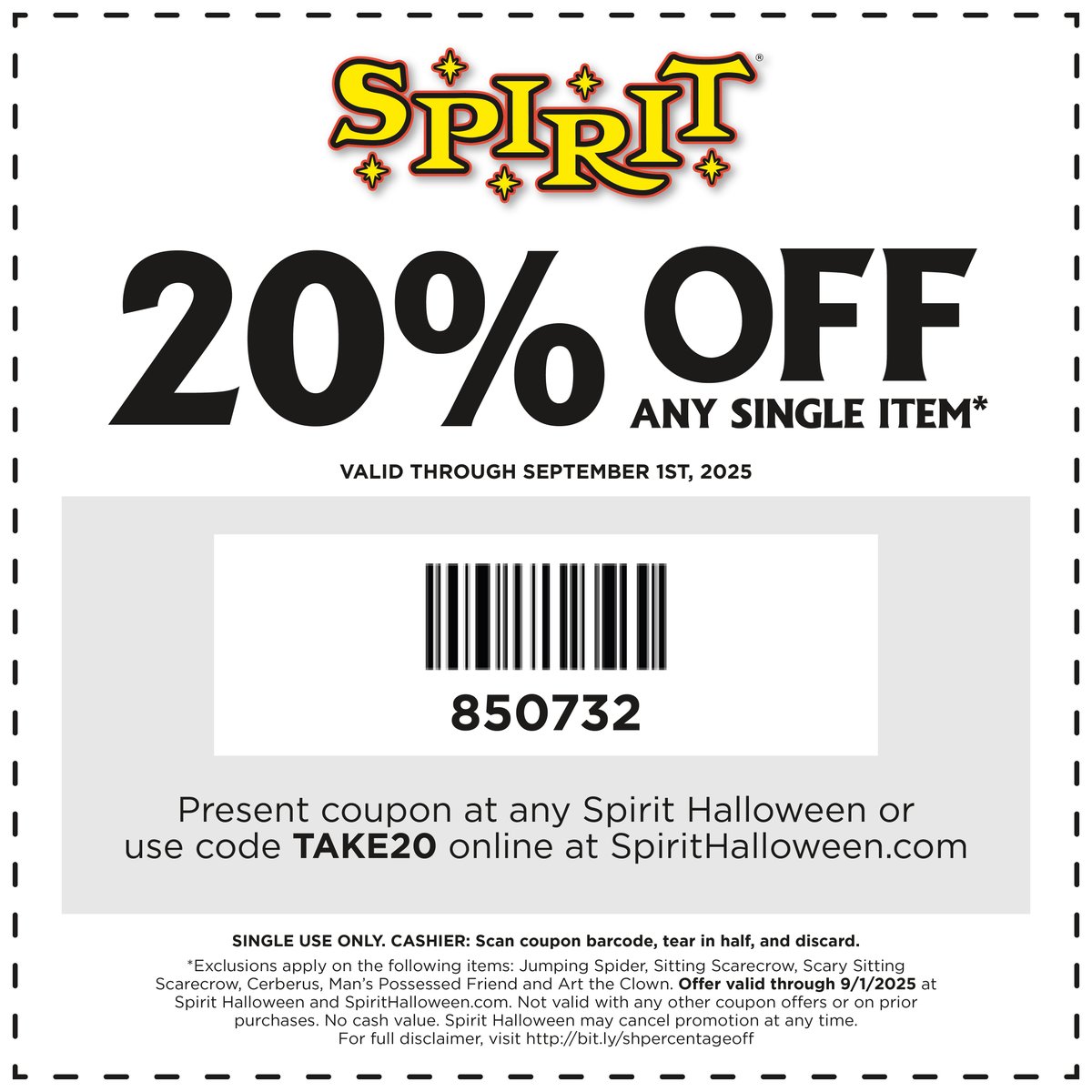 save 20% off any single item, valid from 8/29 to 9/1 👻