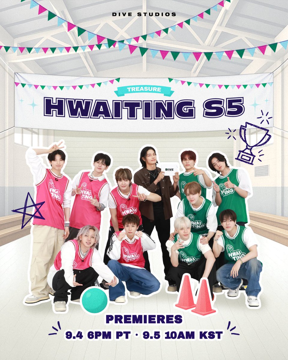 DIVE Studios (@thedivestudios) on Twitter photo TREASURE joins us as the special guests for HWAITING SEASON 5, alongside special MC Jung Hyuk!
We CAN’T wait for you to see this season with this crew. We promise the wait is worth it. ✨
Episode 1: 9/4 at 6PM PT // 9/5 at 10AM KST on DIVE’s YouTube.
<a href="/ygtreasuremaker/">TREASURE MAKER</a> TREASURE joins us as the special guests for HWAITING SEASON 5, alongside special MC Jung Hyuk!
We CAN’T wait for you to see this season with this crew. We promise the wait is worth it. ✨
Episode 1: 9/4 at 6PM PT // 9/5 at 10AM KST on DIVE’s YouTube.
<a href="/ygtreasuremaker/">TREASURE MAKER</a>