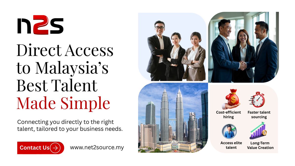 n2s_global's tweet image. Across Malaysia, hiring is evolving fast. N2S Direct Hiring Solutions connect you to top professionals for industry-specific needs. Build future-ready teams that perform and grow.
𝐃𝐢𝐫𝐞𝐜𝐭 𝐇𝐢𝐫𝐞: hubs.la/Q03G2RQz0
#MalaysiaWorkforce #N2S #Net2Source #directhiremy