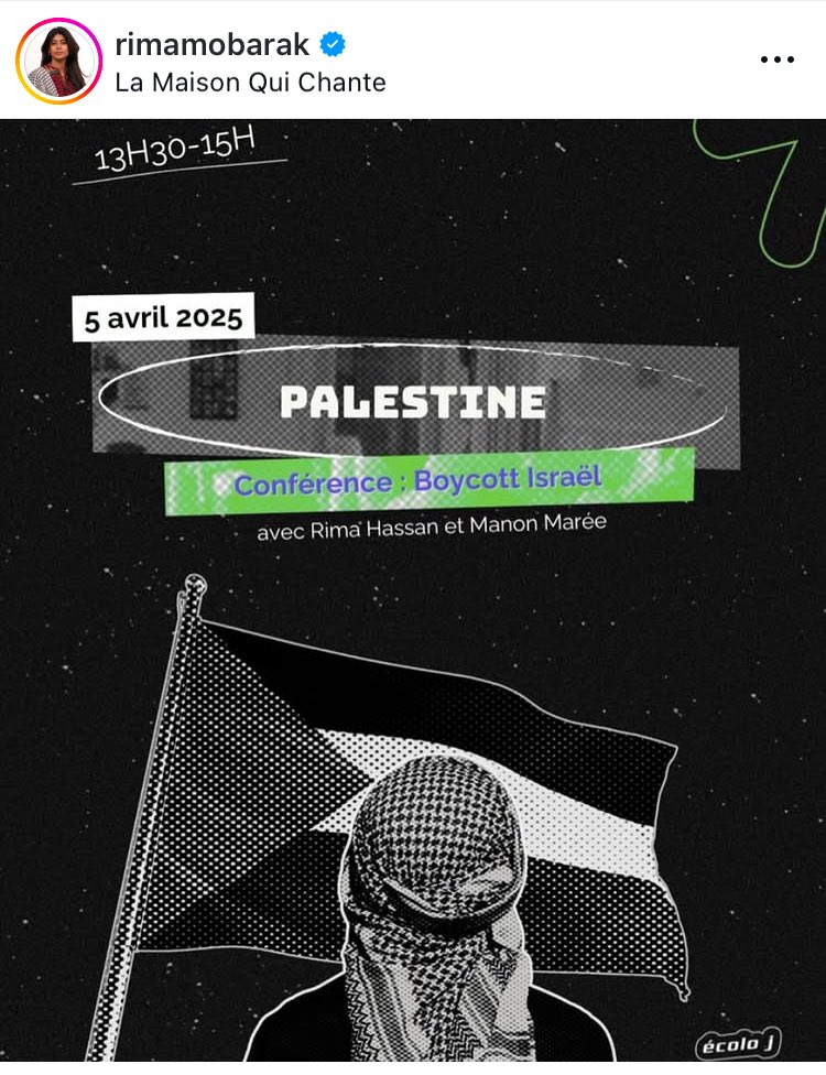 L’idolâtrie envers Rima Hassan est promue depuis longtemps dans les universités belges, et à l’#ULB en particulier, par le mouvement de jeunesse #EcoloJ. 

Rappel de la conférence du 5 avril dernier à Ixelles, organisée grâce aux subsides versés par la FWB à cette ASBL d’<a href="/Ecolo/">Ecolo</a>.