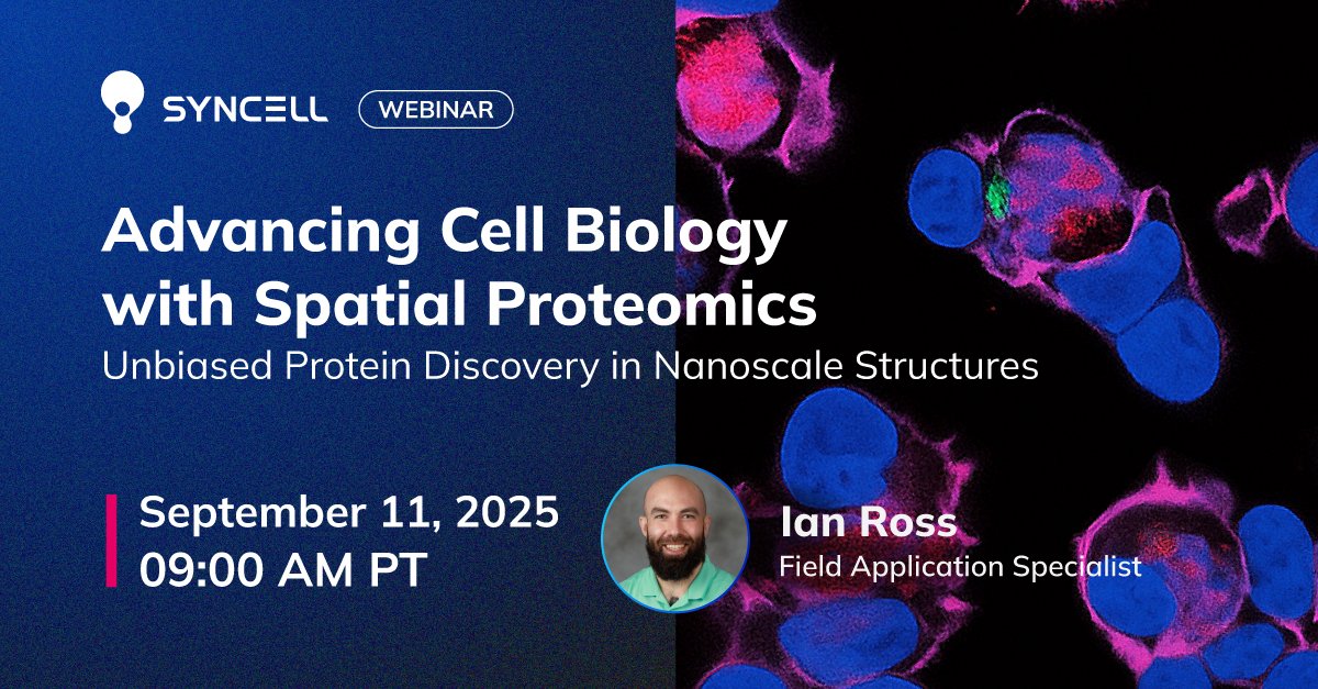 SyncellInc's tweet image. 🔬Unbiased protein discovery is now at your fingertips. Learn how you can now map pathway-specific localization & interactions in subcellular structures.
Join our webinar -zoom.us/webinar/regist…
#SpatialProteomics #CellBiology