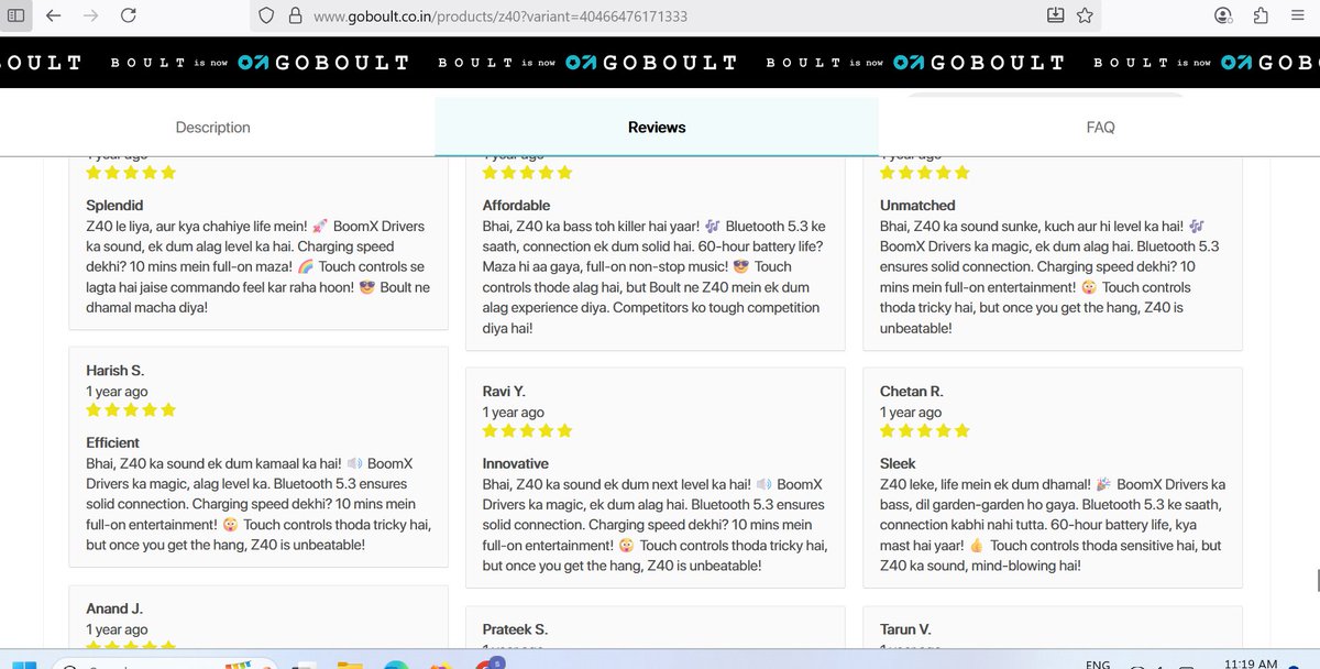 imsagarp18's tweet photo. Warning: Terrible experience with @Goboult 🚨
Placed an order 15 days ago – no update, no support.
Customer service = ❌
They flood Page 1–10 with fake 5⭐ reviews (GPT-written). https://t.co/gHzMBgHtdx
Don’t waste your money. #Goboult = Scam
#earbuds #amazon #flipkartstore https://t.co/dWGFsRp9oO