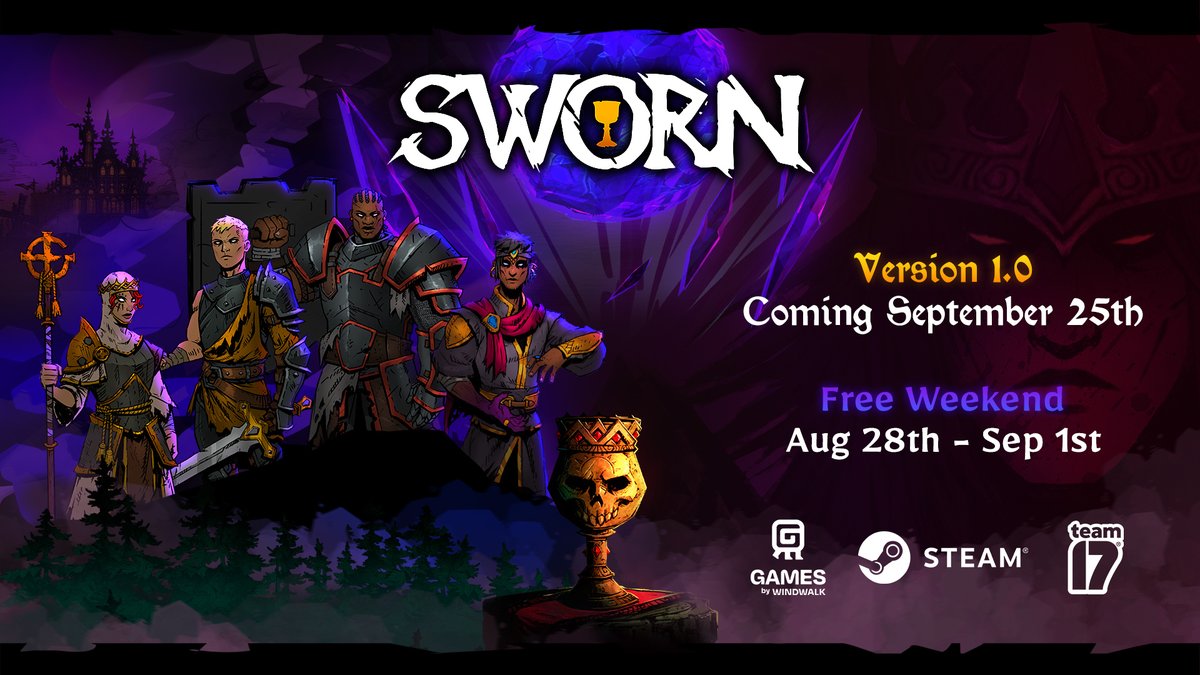 gamespark's tweet photo. “非常に好評”4人協力プレイのアクションローグライク『SWORN』正式リリース日決定！ 9月2日までの無料プレイも実施中

闇に染まったアーサー王と円卓の騎士たちが支配する地、キャメロットを探索して奪還を目指します。
https://t.co/GlbrK7LYY4 https://t.co/mnKPM0xgMJ