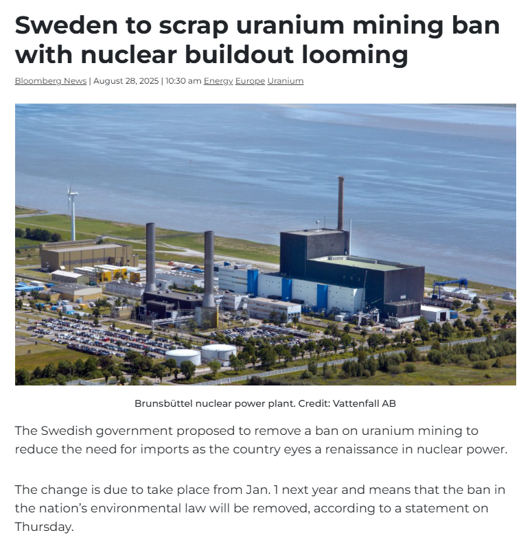 Sweden will scrap its uranium mining ban from Jan 2026 to fuel a nuclear buildout &amp; cut import reliance. Importantly, Neu Horizon Uranium (NEU) holds key projects in the region.

🔗 loom.ly/Olzh4VU

#Uranium #Nuclear