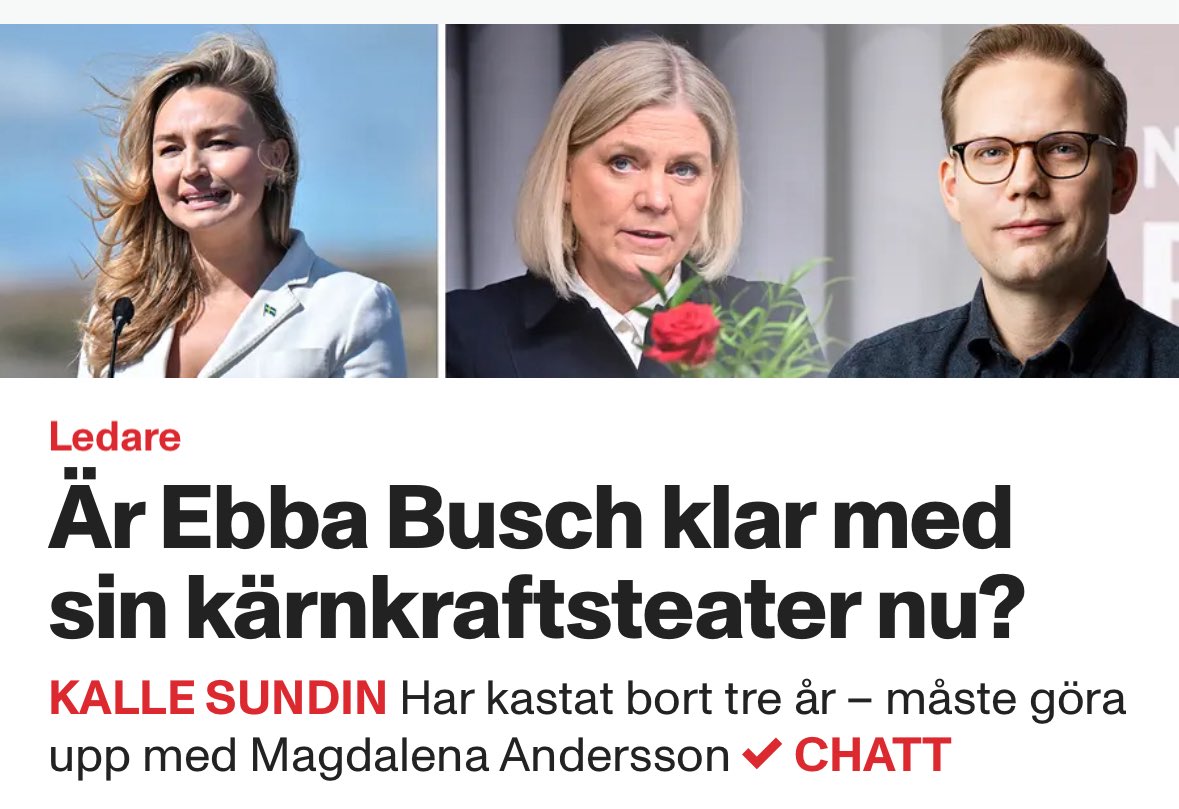 Om de nya kärnkraftsturerna:
Att Busch väntat med förhandlingar om energiök i 3 år är ett svek mot industri, näringsliv och konsumenter.

S har stått redo att göra upp. Nu även med tydlig öppning om statliga medel. Det är bra.

Är Busch klar med teatern? 

aftonbladet.se/ledare/a/bmAay…