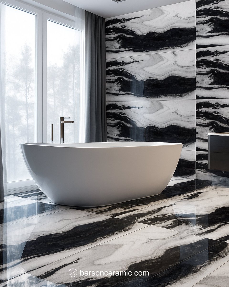 Barsonceramic's tweet image. Transform your bathroom into a luxurious retreat with 𝗖𝗼𝗼𝗻 𝗣𝗮𝗻𝗱𝗮 𝗛𝗶𝗴𝗵 𝗚𝗹𝗼𝘀𝘀𝘆 𝟲𝟬𝘅𝟭𝟮𝟬𝗰𝗺 𝘁𝗶𝗹𝗲𝘀 𝗯𝘆 𝗕𝗮𝗿𝘀𝗼𝗻 𝗖𝗲𝗿𝗮𝗺𝗶𝗰.  #ModernBathroom #TileDesign #HomeDecor #60x120Tiles #InteriorDesign
#BathroomGoals #LuxuryBathroom #BathroomIdeas