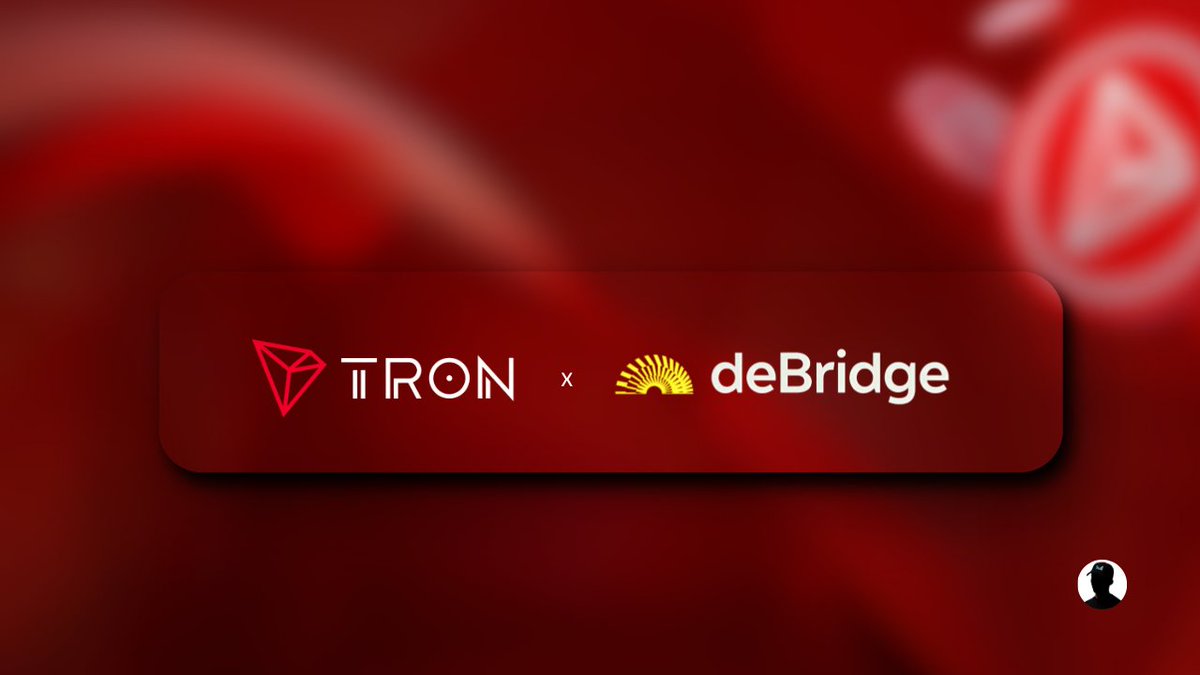 赤い背景に表示されたTRONとdeBridgeの提携ロゴ