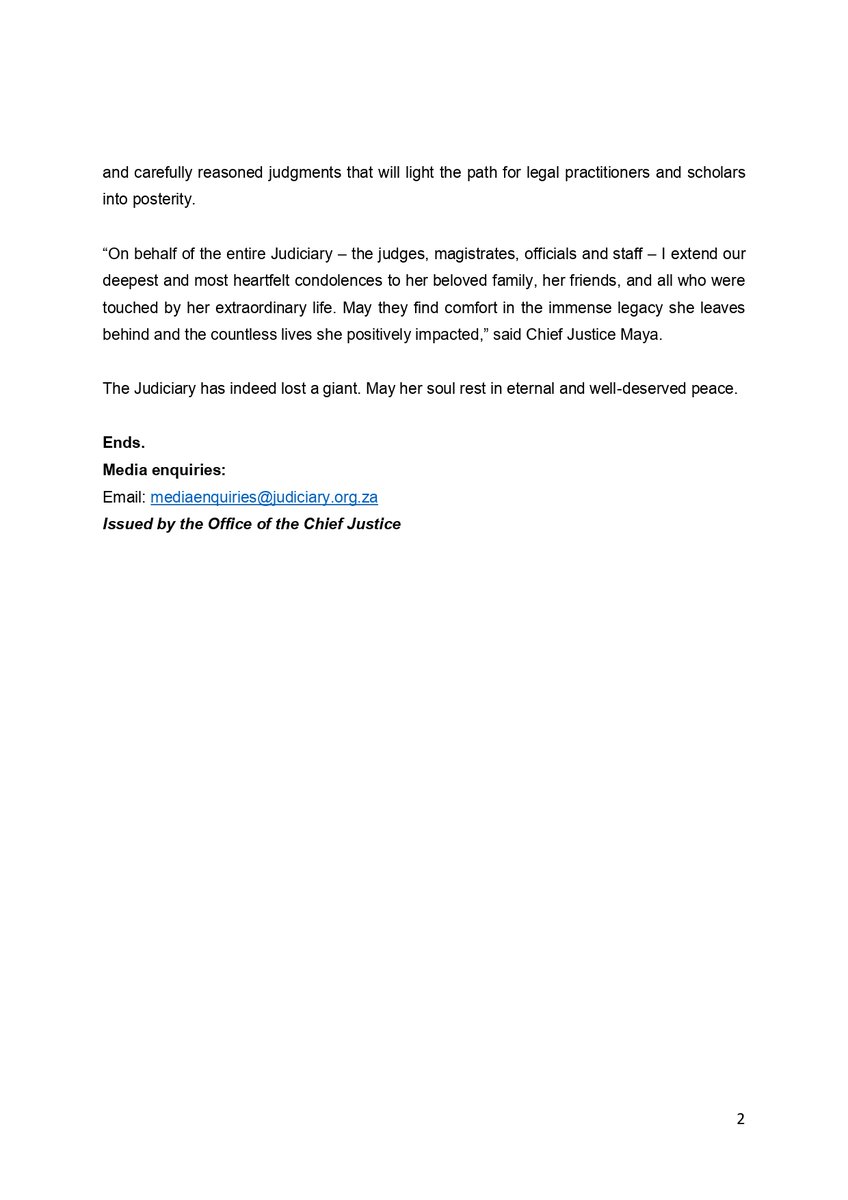 RSAJudiciary (@ocj_rsa) on Twitter photo 29 August 2025 
Media Statement  
Chief Justice Maya mourns the passing of former Judge Vuyelwa Vivienne Tlhapi. 29 August 2025 
Media Statement  
Chief Justice Maya mourns the passing of former Judge Vuyelwa Vivienne Tlhapi.