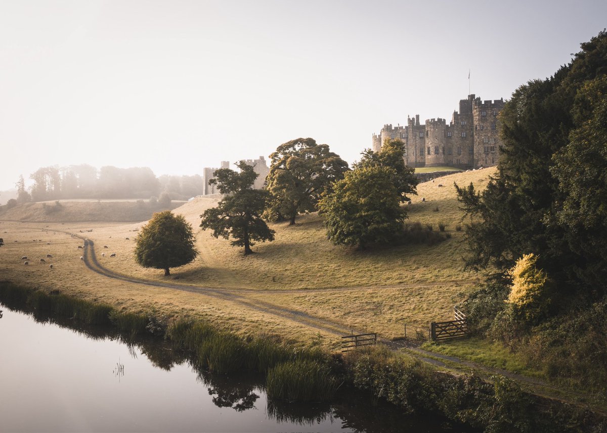 Alnwick castle in the fog.