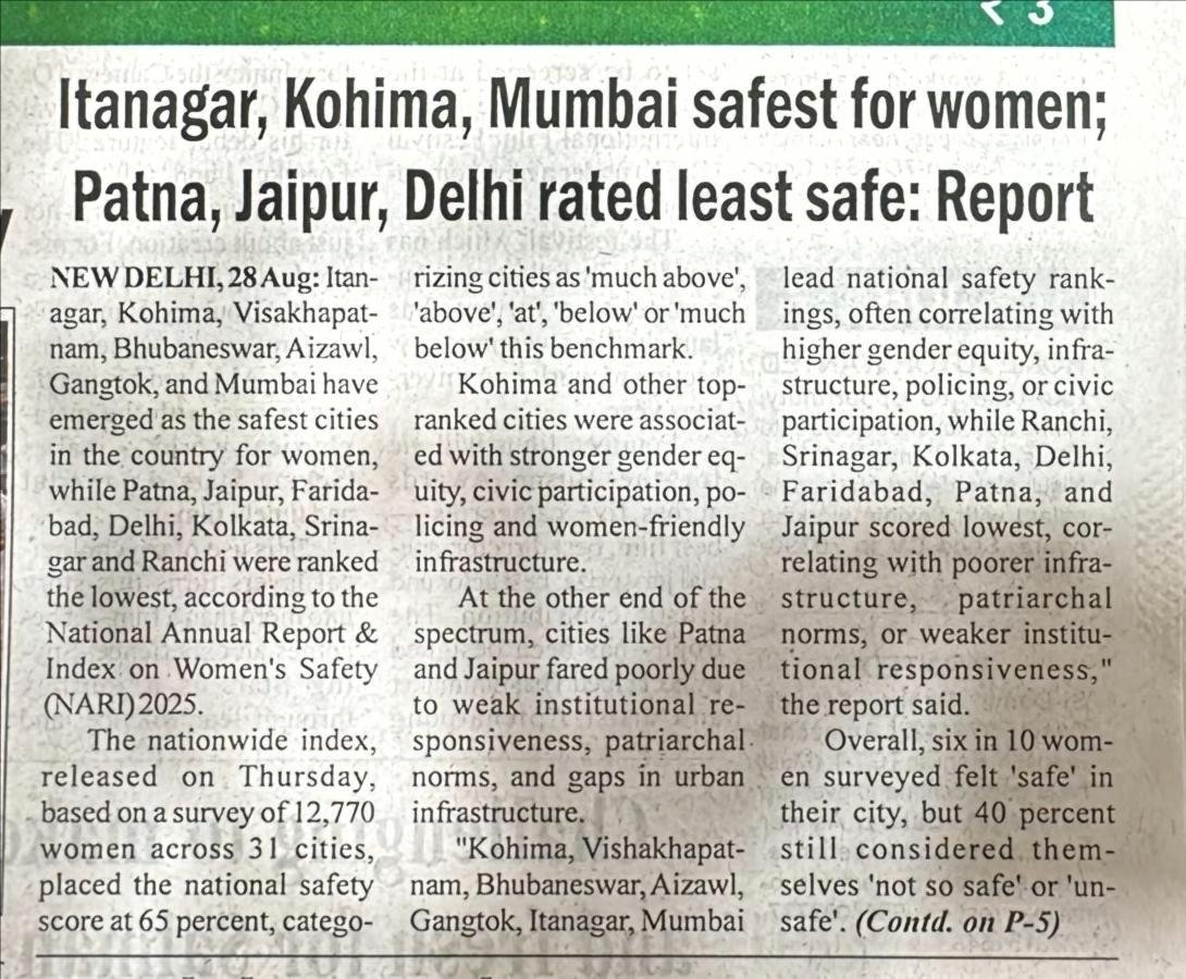 Deep gratitude to our community and its culture for creating an environment where women feel safe, respected, and empowered. 
True safety comes from collective effort- it's something we create together. 
#ThankYou# WomanSafety#StrongerTogether